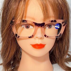 1285 Gretchen Reading Glasses 1.75 Square Black Pink Tortoise Frames NWT